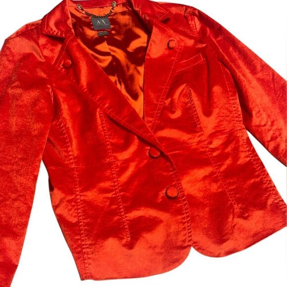 🔥 Armani Exchange AX women’s vintage orange velvet 2 button blazer size large - Picture 3 of 8